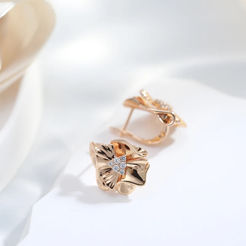 Kinel 585 Rose Natural Zircon Dangle Earrings Vintage Flower Earring