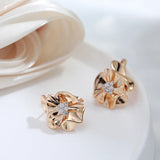 Kinel 585 Rose Natural Zircon Dangle Earrings Vintage Flower Earring