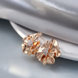 Kinel 585 Rose Natural Zircon Dangle Earrings Vintage Flower Earring