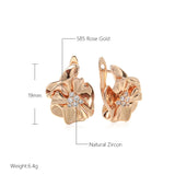 Kinel 585 Rose Natural Zircon Dangle Earrings Vintage Flower Earring