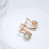 Kinel Emerald Cut Zircon 585 Rose Drop Earrings Round Crystal Wedding Jewelry