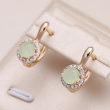 Kinel Emerald Cut Zircon 585 Rose Drop Earrings Round Crystal Wedding Jewelry