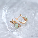 Kinel Emerald Cut Zircon 585 Rose Drop Earrings Round Crystal Wedding Jewelry
