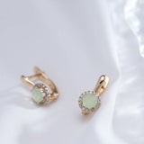 Kinel Emerald Cut Zircon 585 Rose Drop Earrings Round Crystal Wedding Jewelry