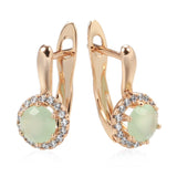 Kinel Emerald Cut Zircon 585 Rose Drop Earrings Round Crystal Wedding Jewelry