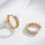 Kinel 585 Rose Silver Bead Zircon Hoop Earrings Wedding Jewelry