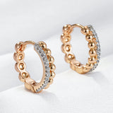 Kinel 585 Rose Silver Bead Zircon Hoop Earrings Wedding Jewelry
