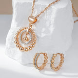 Kinel 585 Rose Silver Bead Zircon Hoop Earrings Wedding Jewelry
