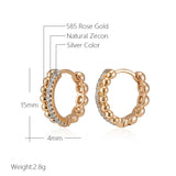 Kinel 585 Rose Silver Bead Zircon Hoop Earrings Wedding Jewelry