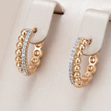 Kinel 585 Rose Silver Bead Zircon Hoop Earrings Wedding Jewelry
