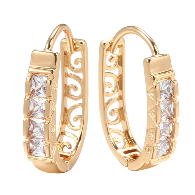 Kinel Natural Zircon Hoop Earrings 585 Rose Hollow Flower Drop Earrings