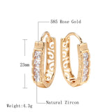Kinel Natural Zircon Hoop Earrings 585 Rose Hollow Flower Drop Earrings