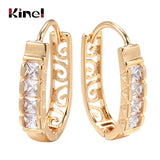 Kinel Natural Zircon Hoop Earrings 585 Rose Hollow Flower Drop Earrings