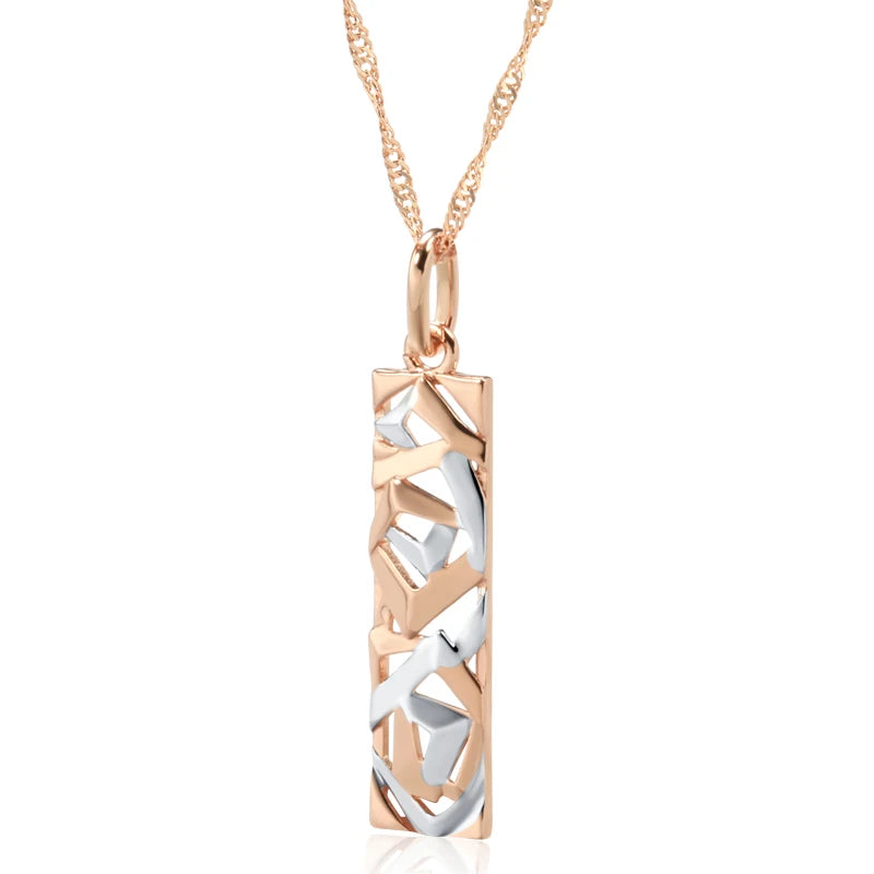 Kinel Square Wide Pendant Necklace 585 Rose Silver Mix Boho Long Necklace