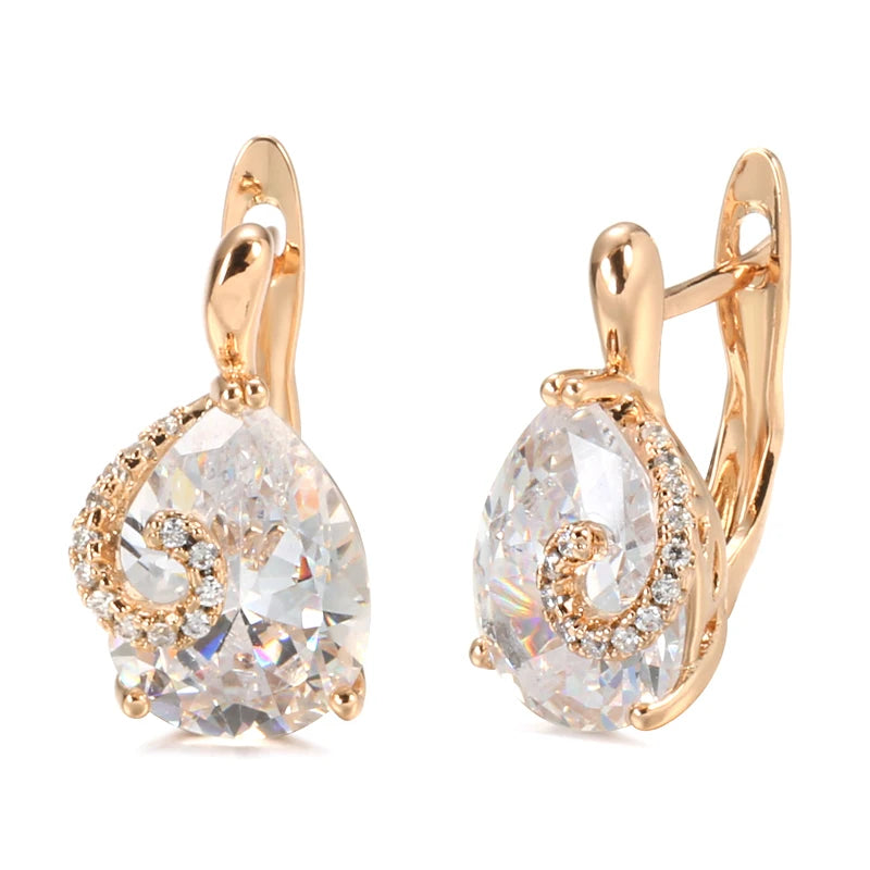 Kinel Rose Zircon Water Drop Stud Earrings 585