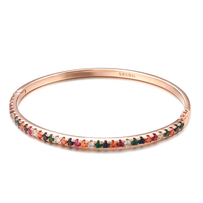 Kinel 585 Rose Zircon Cuff Bangle Wedding Jewelry