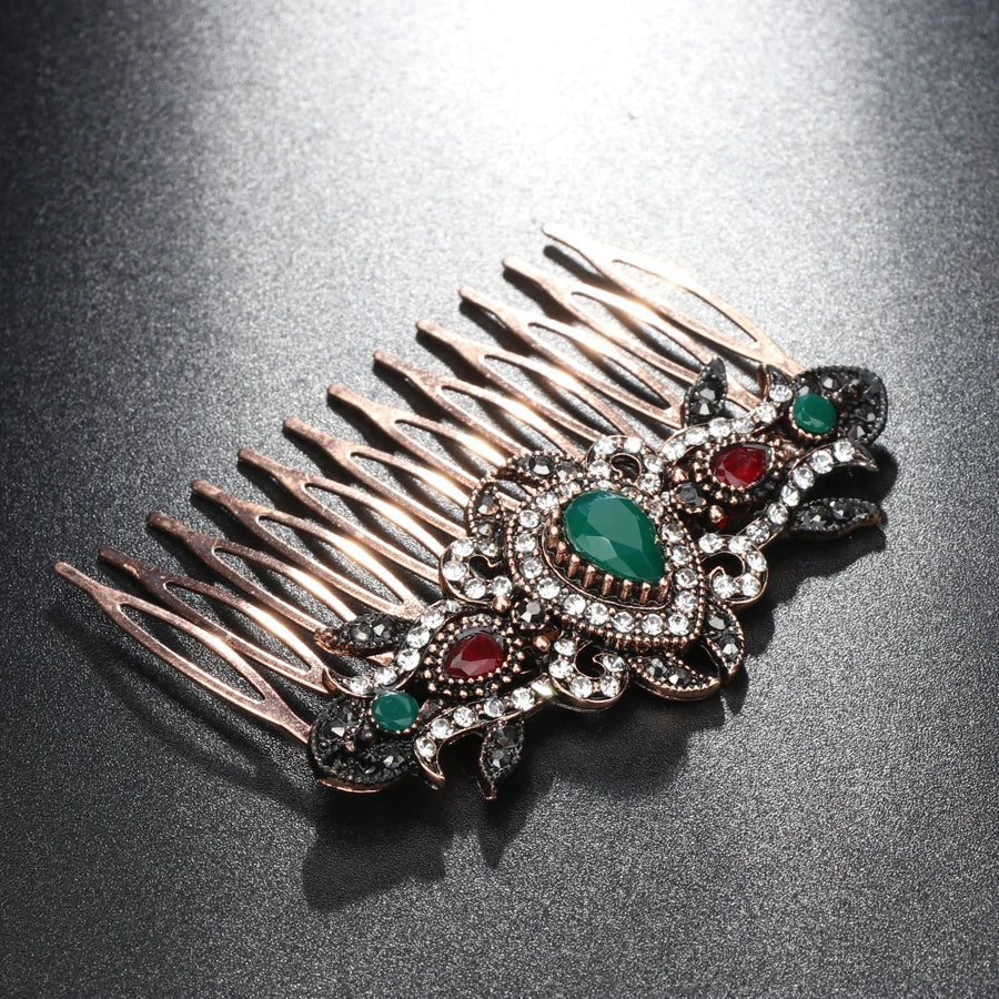 Kinel Vintage Red Crystal Flower Hair Combs