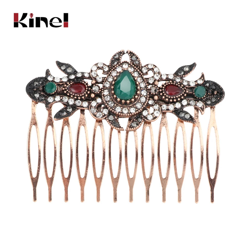 Kinel Vintage Red Crystal Flower Hair Combs