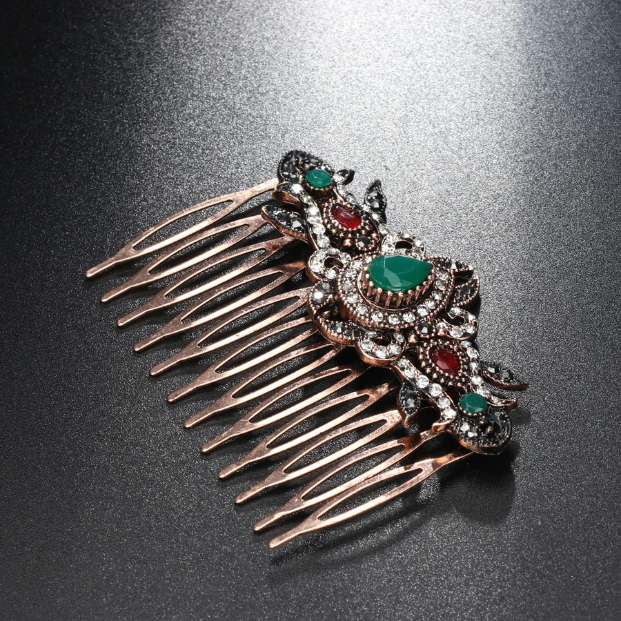 Kinel Vintage Red Crystal Flower Hair Combs