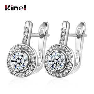 Kinel Round CZ Zircon Stud Earrings Silver Bridal Wedding Earrings