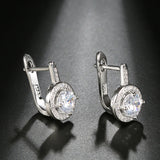 Kinel Round CZ Zircon Stud Earrings Silver Bridal Wedding Earrings