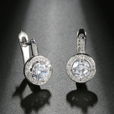 Kinel Round CZ Zircon Stud Earrings Silver Bridal Wedding Earrings