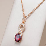 Kinel Red Zircon Pendant Necklace 585 Rose Crystal Flower Vintage Jewelry