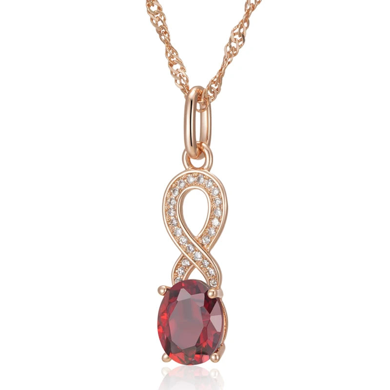 Kinel Red Zircon Pendant Necklace 585 Rose Crystal Flower Vintage Jewelry