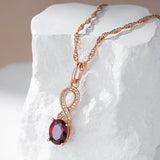 Kinel Red Zircon Pendant Necklace 585 Rose Crystal Flower Vintage Jewelry