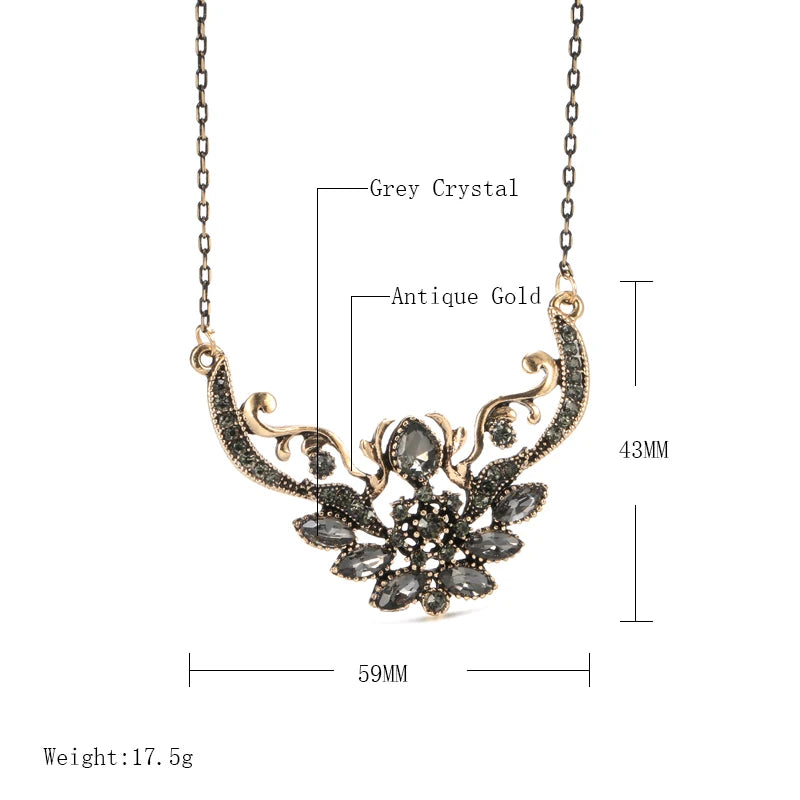 Kinel Gray Crystal Flower Pendant Necklace Vintage Jewelry