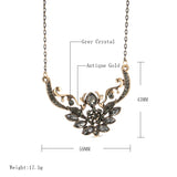 Kinel Gray Crystal Flower Pendant Necklace Vintage Jewelry