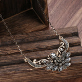 Kinel Gray Crystal Flower Pendant Necklace Vintage Jewelry