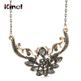 Kinel Gray Crystal Flower Pendant Necklace Vintage Jewelry