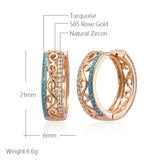 Kinel Unusual 585 Rose Turquoise Big Hoop Earrings For Women Natural Zircon