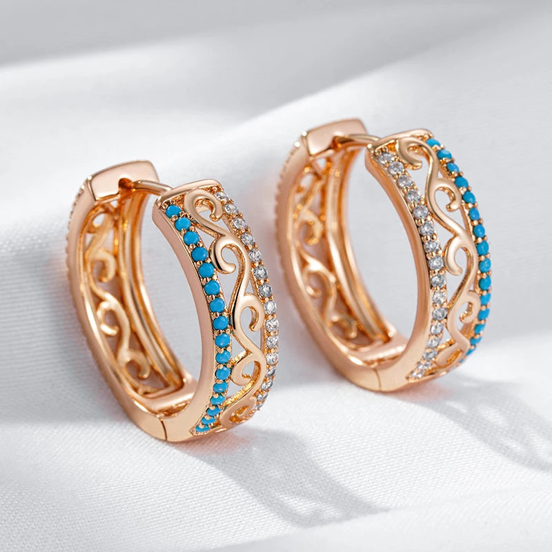 Kinel Unusual 585 Rose Turquoise Big Hoop Earrings For Women Natural Zircon