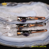 Clear Crystal Amethyst Pendant, Bronzed Quartz Necklace