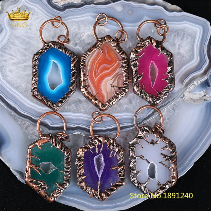 Agates Geode Slab Pendant Necklace, Natural Magic Chains