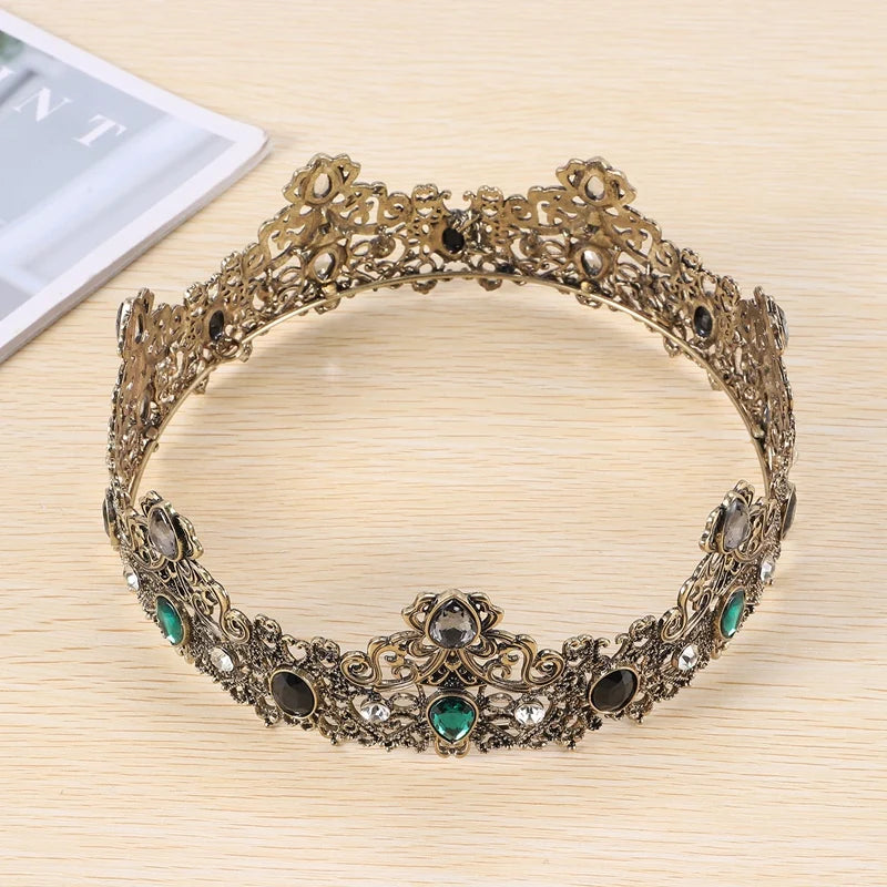 Vintage Full Royal King Crowns with Green Rhinestone