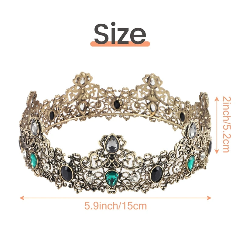 Vintage Full Royal King Crowns with Green Rhinestone