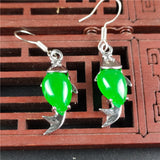 Green Ma Laiyu Jade Goldfish Earrings for Women