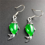Green Ma Laiyu Jade Goldfish Earrings for Women
