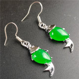 Green Ma Laiyu Jade Goldfish Earrings for Women