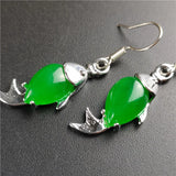 Green Ma Laiyu Jade Goldfish Earrings for Women