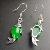 Green Ma Laiyu Jade Goldfish Earrings for Women