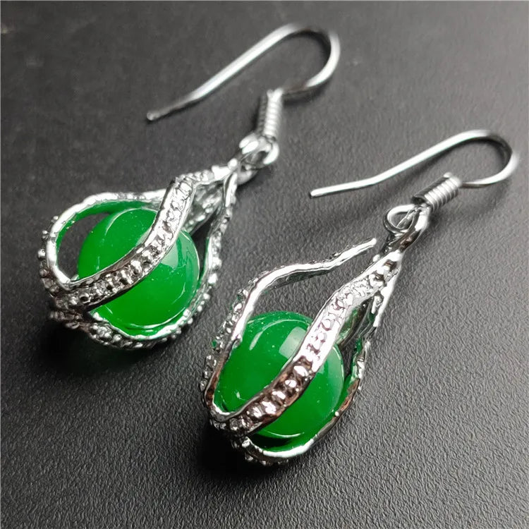 King Green Ma Laiyu Jade Round Bead Egg Earrings