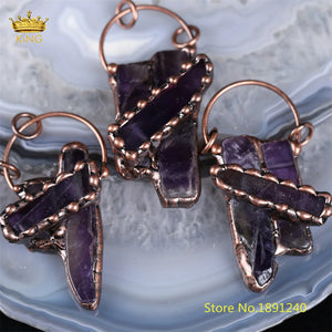 Natural Amethyst Irregular Quartz Pendant, Antique Copper Necklace