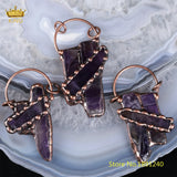 Natural Amethyst Irregular Quartz Pendant, Antique Copper Necklace