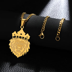King Of The Prairie Lion Name Necklace Cuban Chain Personalized Pendant
