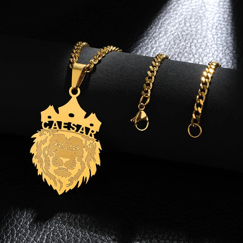 King Of The Prairie Lion Name Necklace Cuban Chain Personalized Pendant