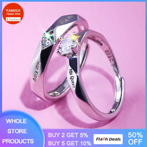 King Queen Couple Rings Tibetan Silver Wedding Band Rings Set for Women Men